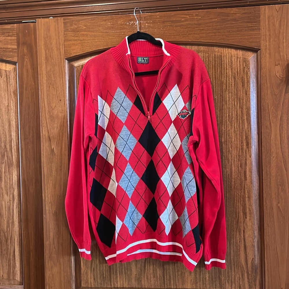 SLT Collegiate Minnesota Wild Hockey NHL Argyle Red Men’s Sweater Size 2XL
